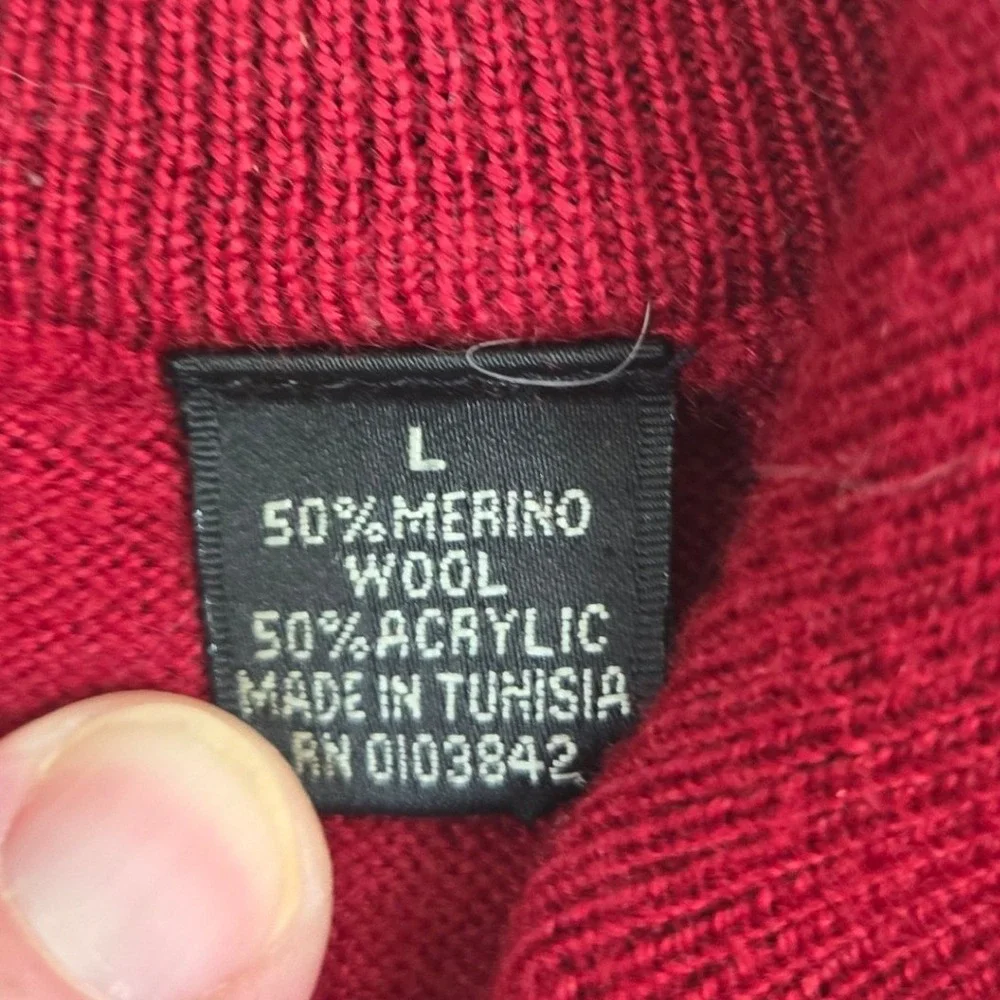 Neiman Marcus Merino Wool Sweater Mens Large Red Quarter Zip Pullover Flaw‎ Hole